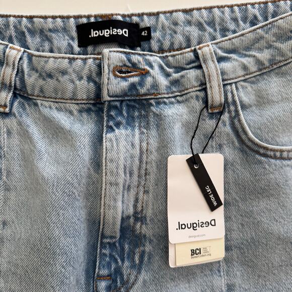 DESIGUAL Flower Embroidered Wide Leg Slit Hem Jeans Size 14 NWT - Picture 12 of 14